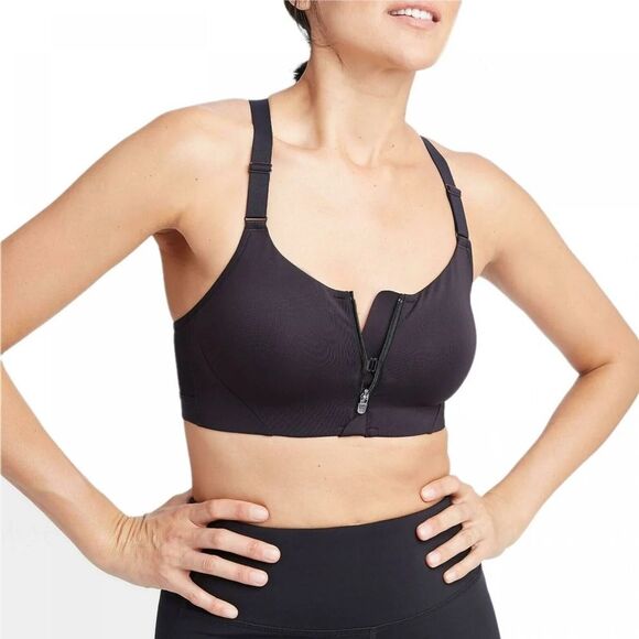 All in Motion High Support Front Zip Black Sports Bra size 34 C - Picture 1 of 6
